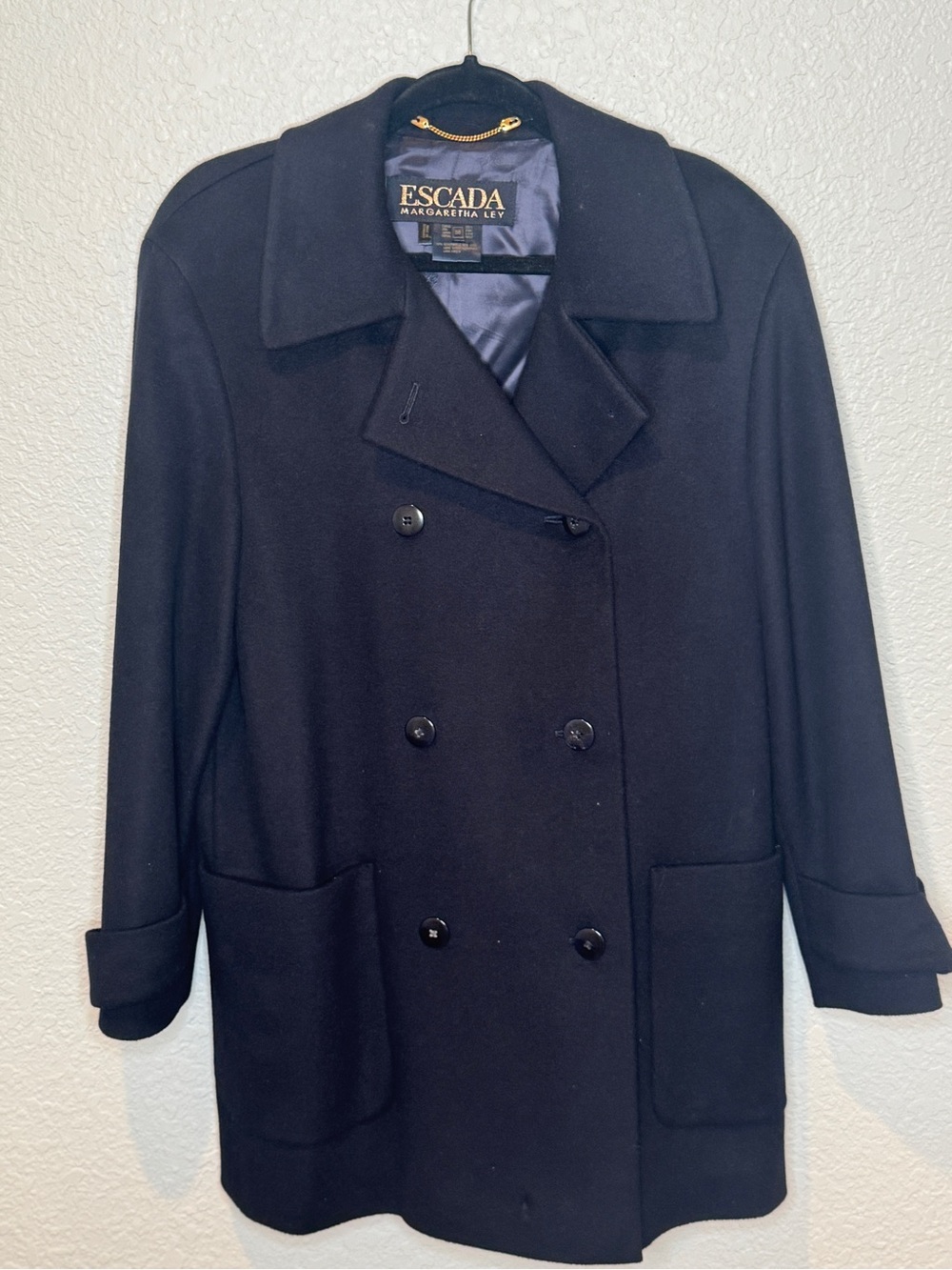 Vintage Escada Margaretha Ley Black Pure New Wool Coat Size 36